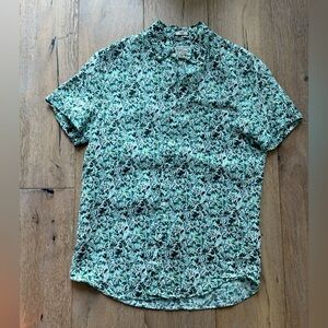 J. Crew Green and White Floral Casual Linen Shirt Men Slim Fit Medium